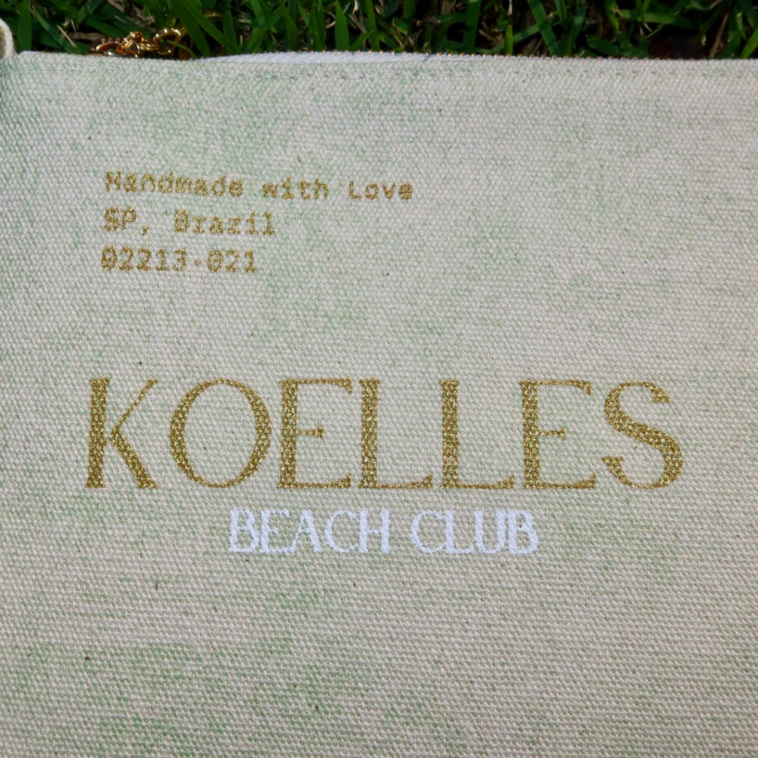 Necessaire Flat Verde Estampada (Dourado e Branco)