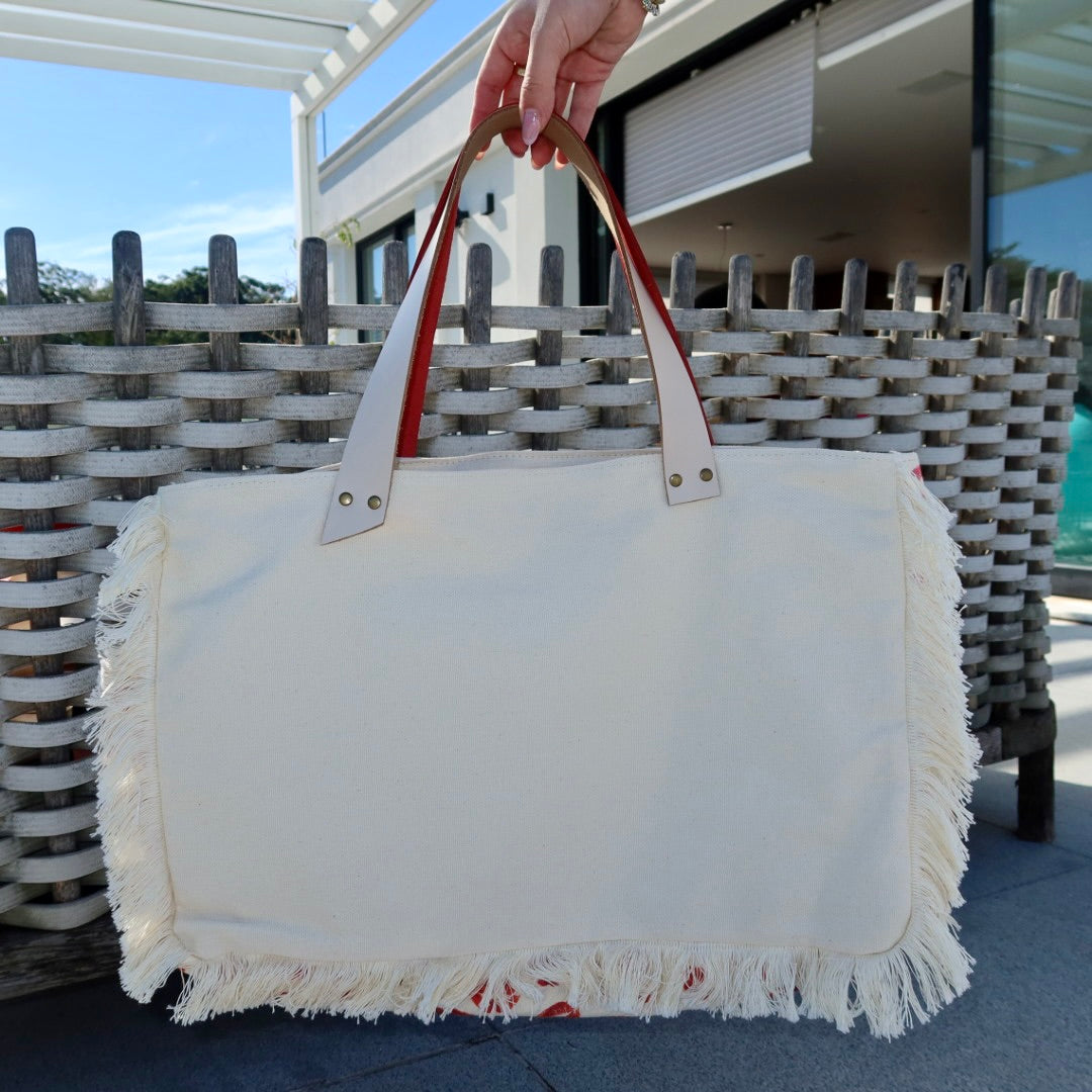 Bolsa Wallow Marilyn com Alça de Couro Vermelho e Off White