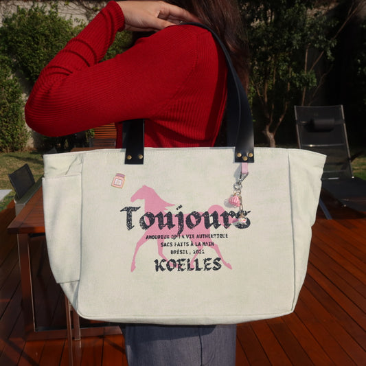 Bolsa Nuna Verde com Alças de Couro Preto