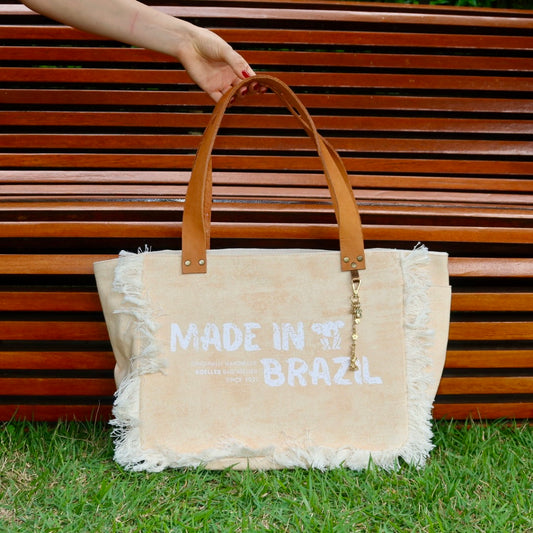 Bolsa Nuna Laranja com Alças de Couro Caramelo