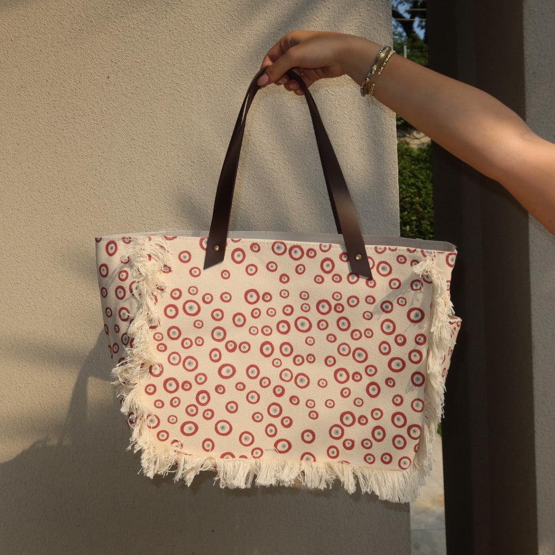 Bolsa Nuna Good Vibes Vermelho com Alças de Couro Marrom