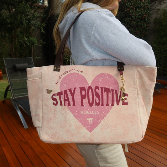 Bolsa Nuna Rosa com Alças de Couro Marrom Escuro