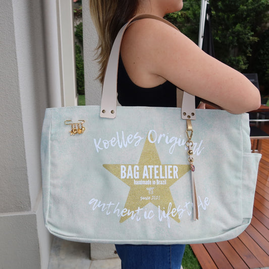 Bolsa Wallow Aqua com Alça de Couro Off White