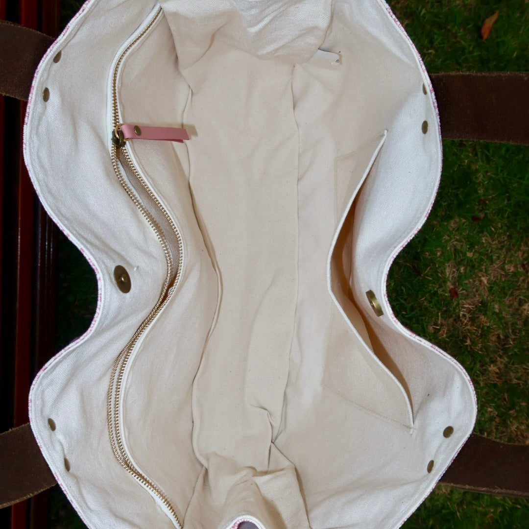 Bolsa Wallow Arabesque Rosa com Alça de Couro Marrom