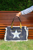 Bolsa Wallow Jeans Preto com Alça de Couro Dourado