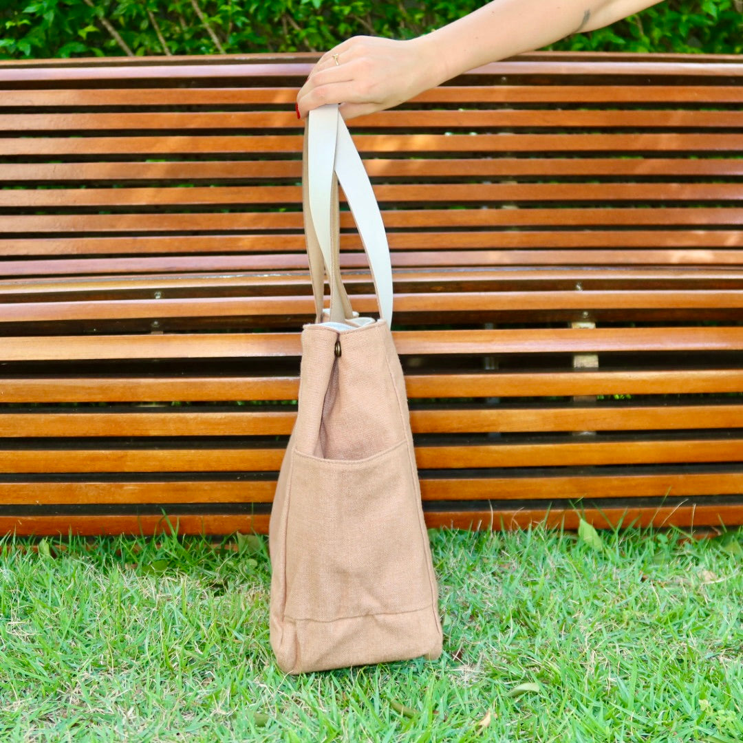 Bolsa Wallow Caramelo com Alça de Couro Off White