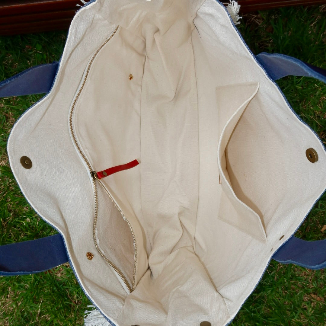 Bolsa Wallow Jeans com Alça de Couro Marinho