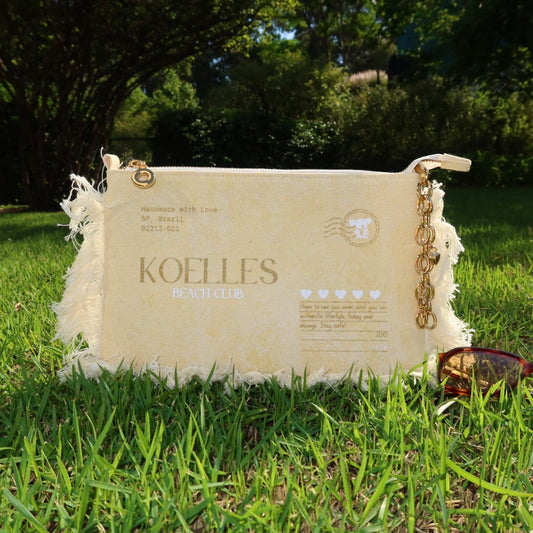 Necessaire Flat Amarela Estampada (Dourado e Branco)