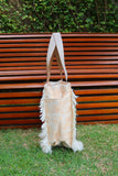 Bolsa Nuna Laranja com Alças de Couro Off White com Zíper