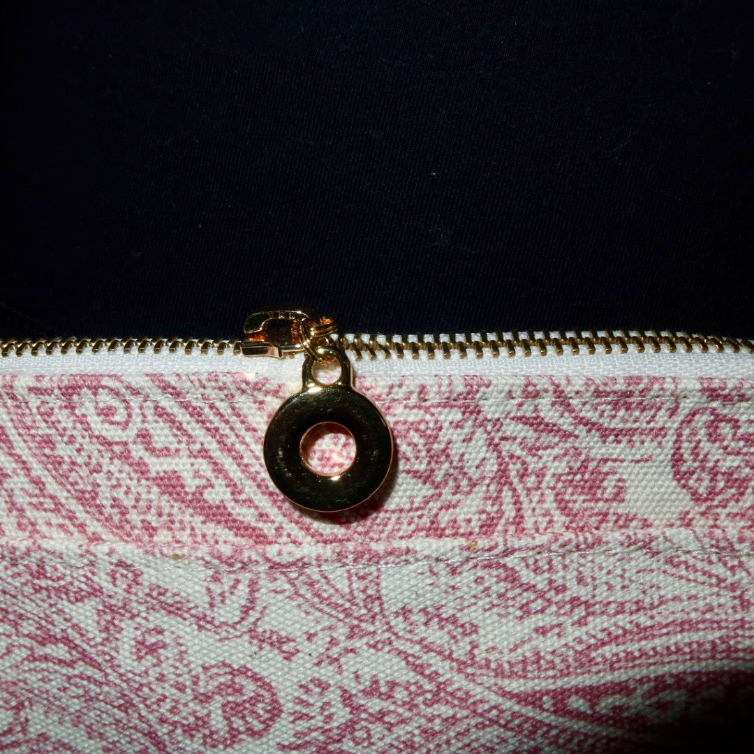 Bolsa Katrin Arabesque Rosa com Alças de Corrente e Couro Marrom Escuro