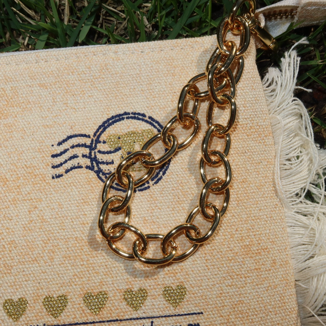 Necessaire Flat Laranja Estampada (Marinho e Dourado)