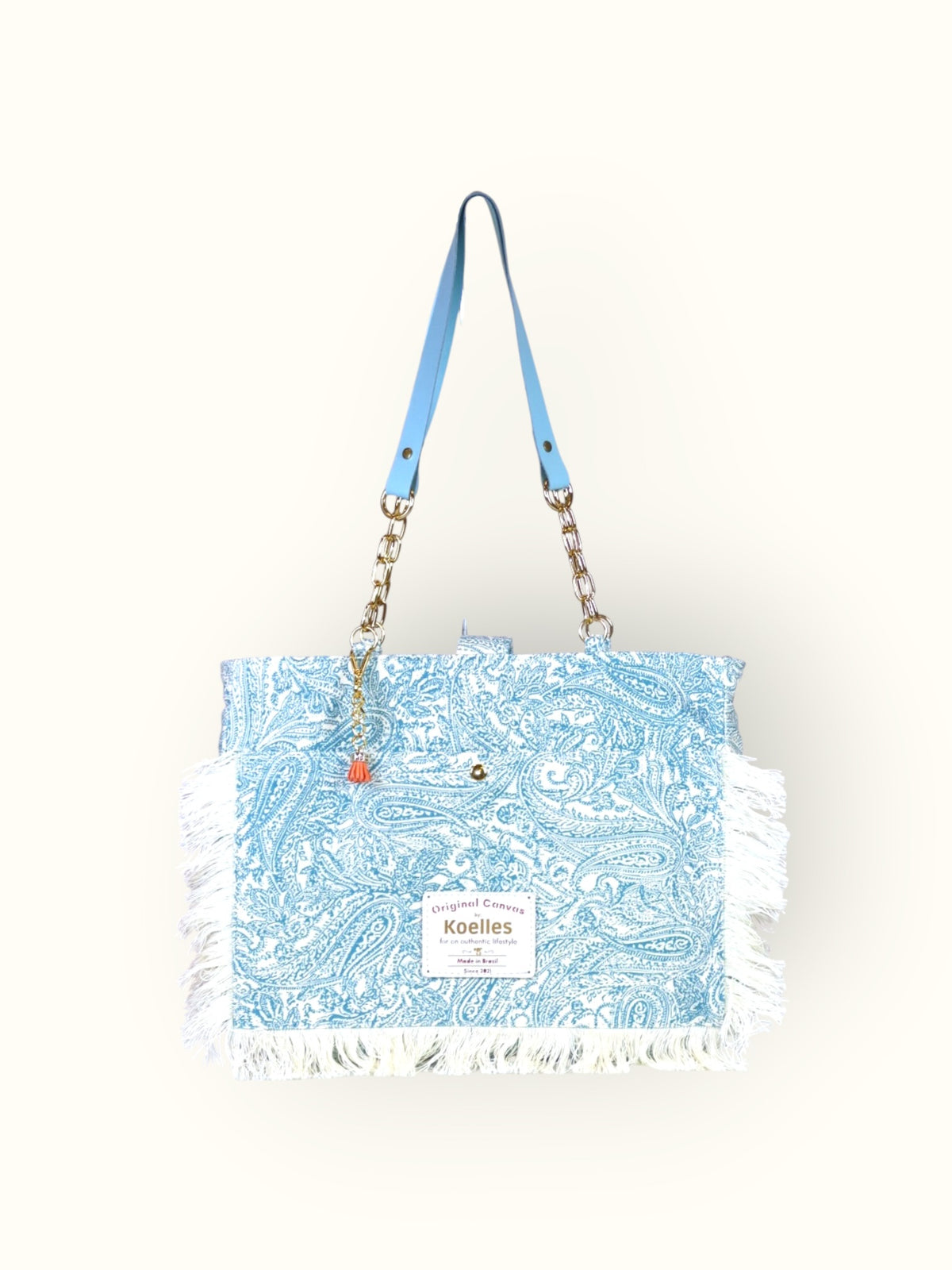 Bolsa Katrin Arabesque Turquesa com Alças de Corrente e Couro Azul Claro