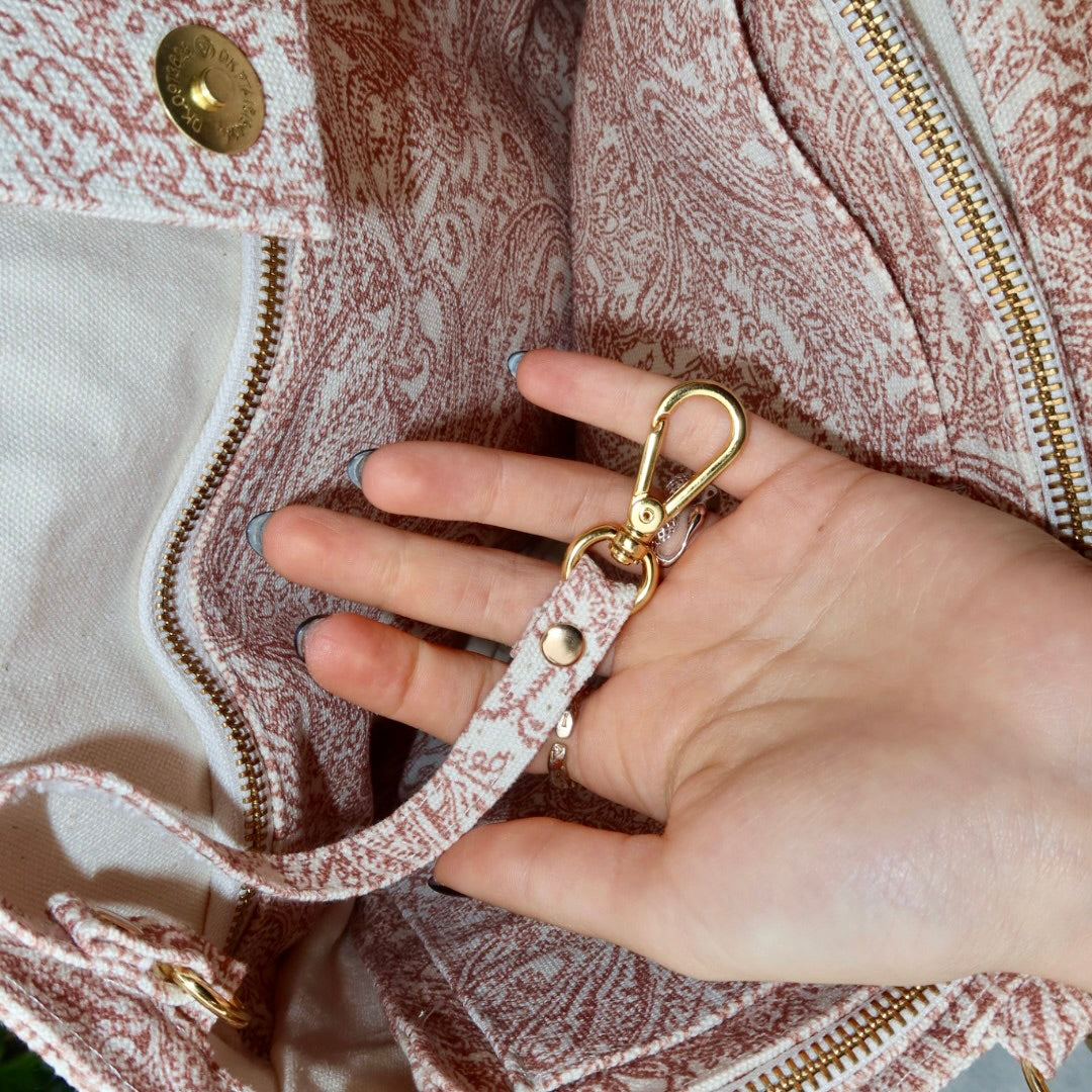 Bolsa Katrin Arabesque Terracota com Alças de Corrente e Couro Marrom