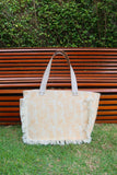 Bolsa Nuna Laranja com Alças de Couro Off White com Zíper