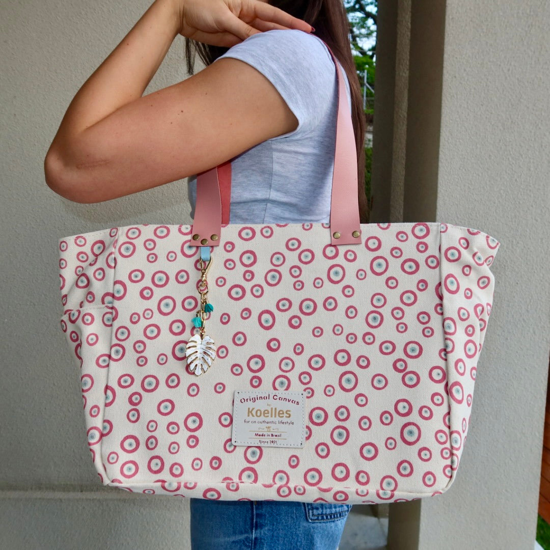 Bolsa Nuna Good Vibes Rosa com Alças de Couro Rosa Claro