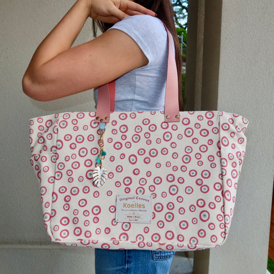 Bolsa Nuna Good Vibes Rosa com Alças de Couro Rosa Claro