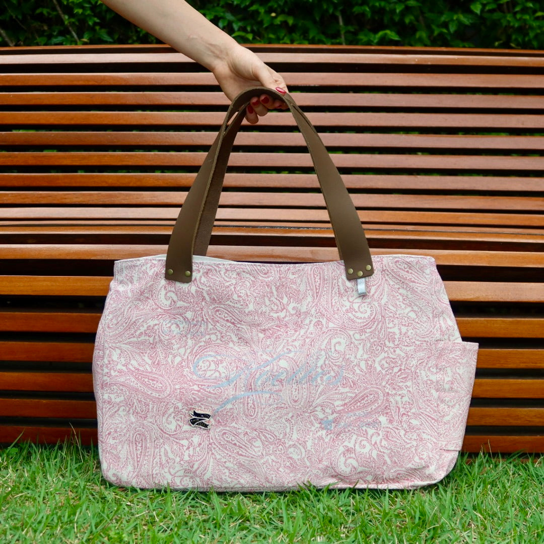 Bolsa Wallow Arabesque Rosa com Alça de Couro Marrom