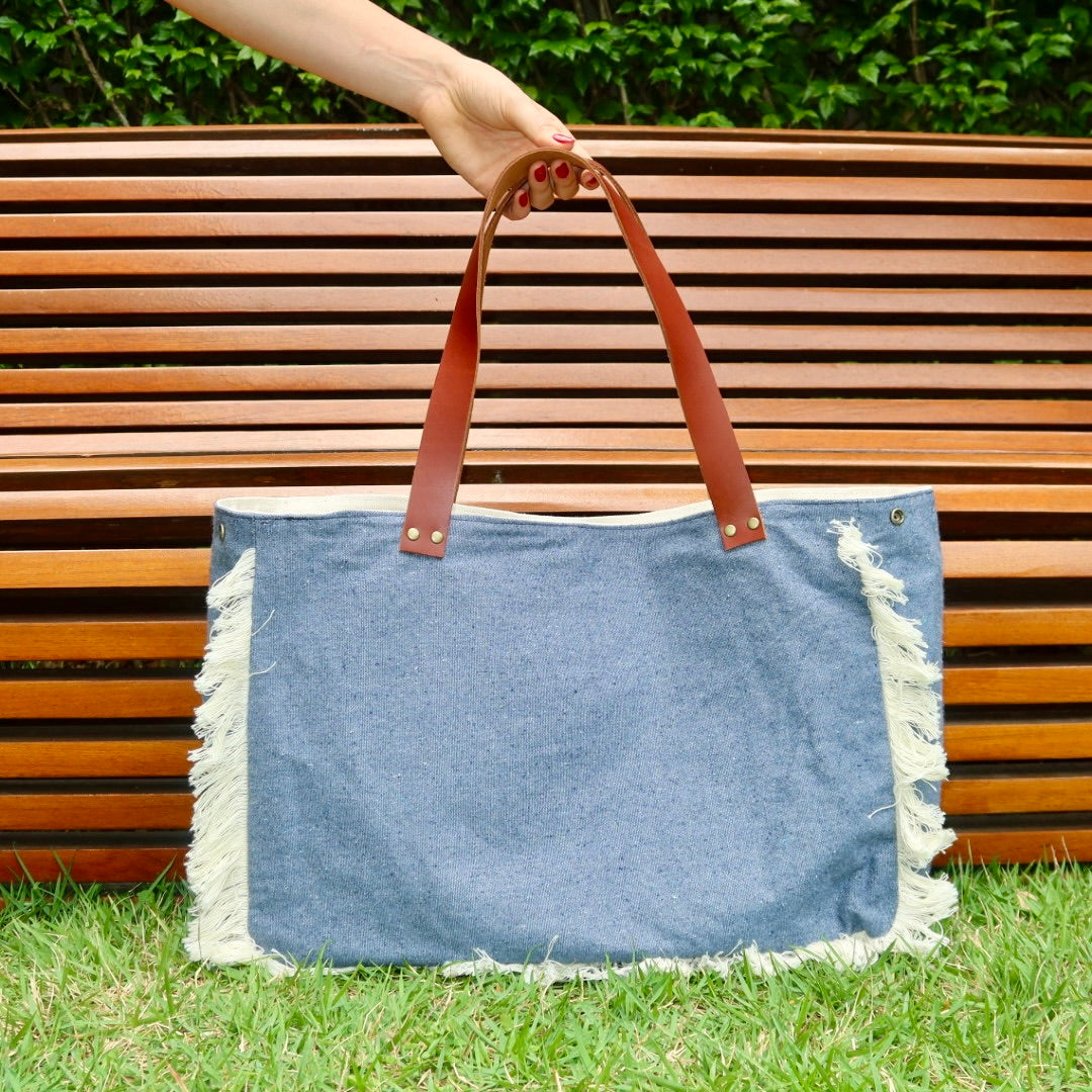 Bolsa Wallow Jeans com Alça de Couro Marrom