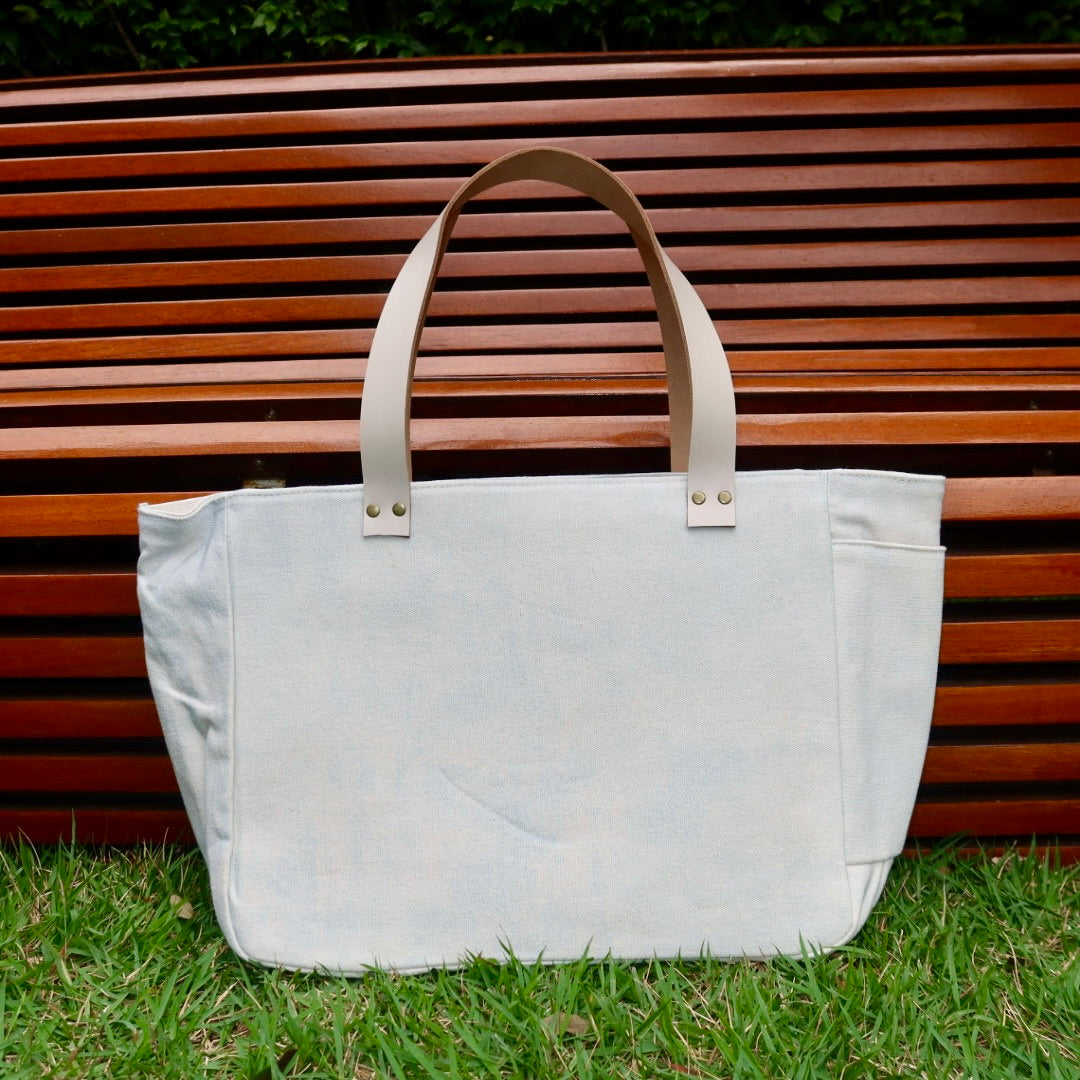 Bolsa Nuna Azul com Alças de Couro Off White