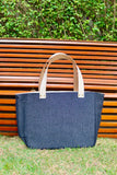 Bolsa Nuna Jeans Preto com Alças de Couro Off White