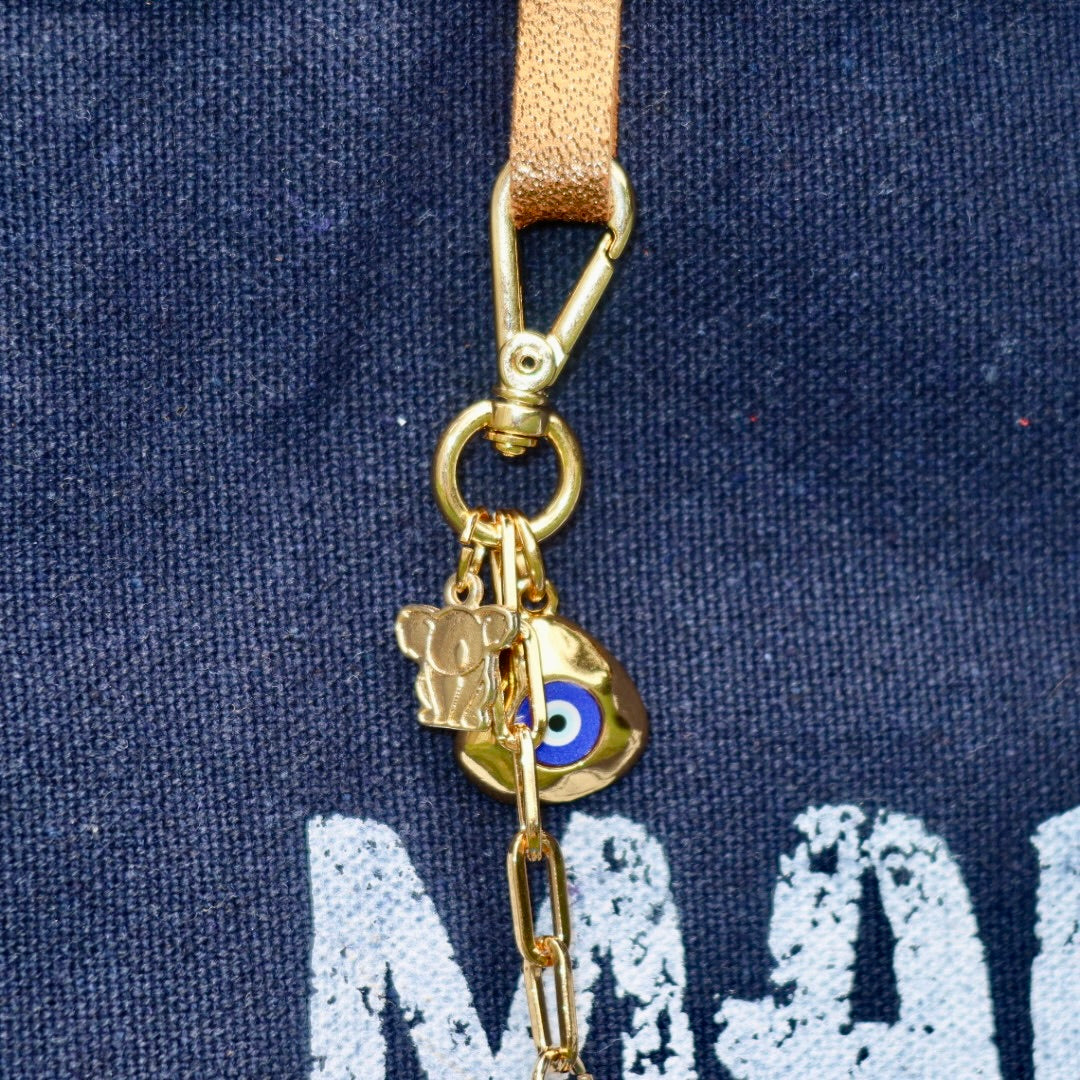 Bolsa Wallow Marinho com Alça de Couro Caramelo