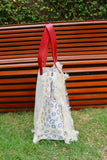 Bolsa Wallow Good Vibes Azul com Alça de Couro Vermelho com Zíper