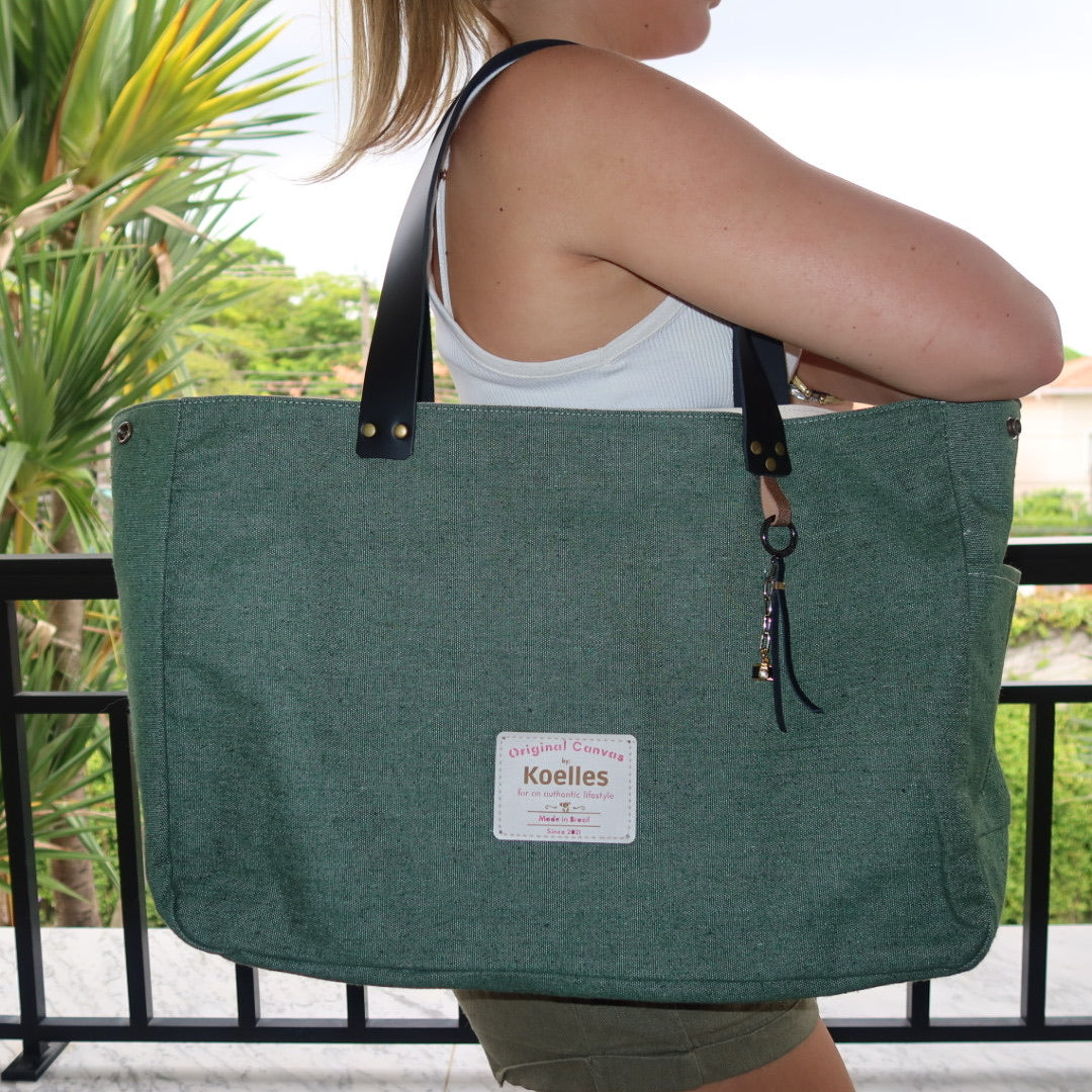 Bolsa Wallow Oliva com Alça de Couro Preto