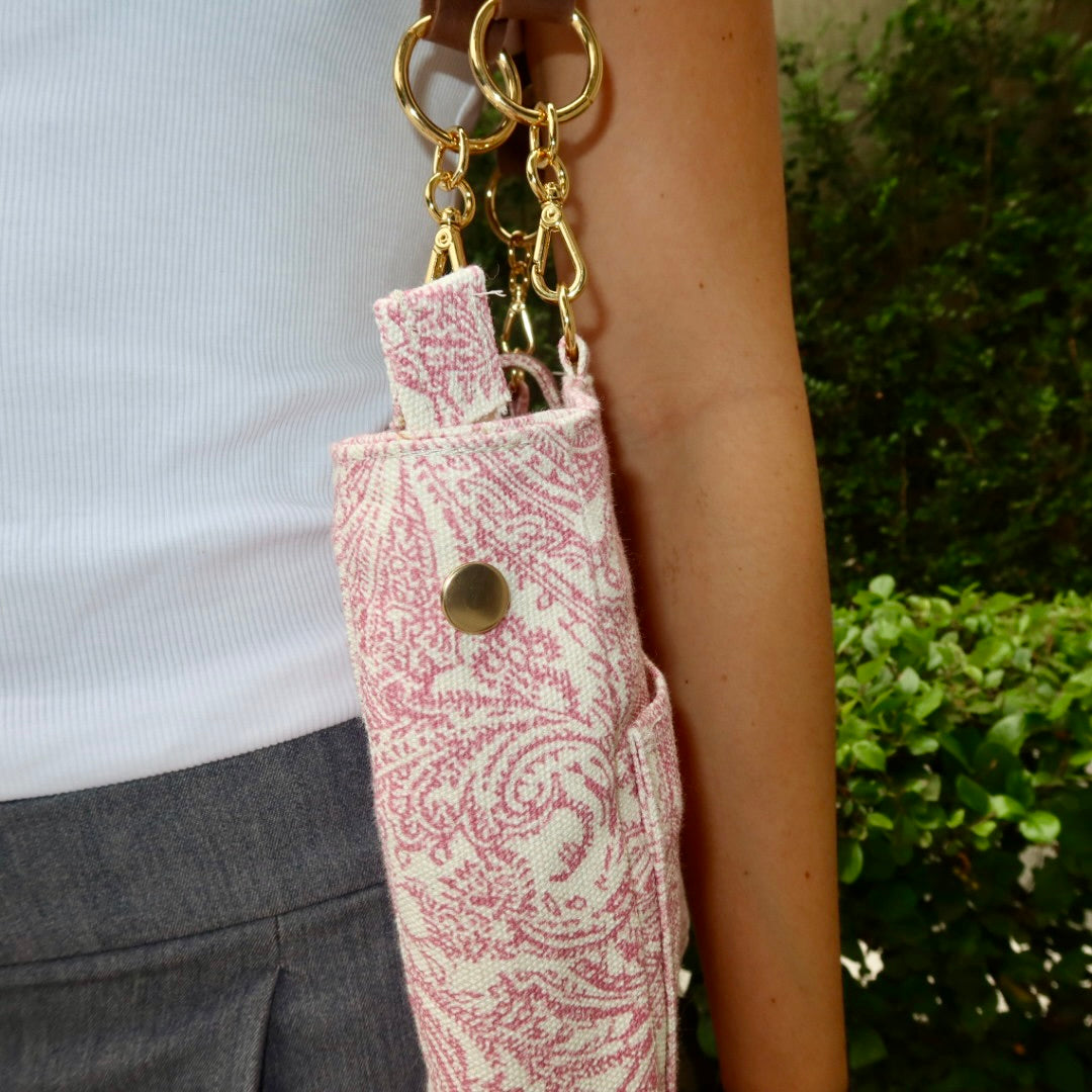 Bolsa Katrin Arabesque Rosa com Alças de Corrente e Couro Marrom