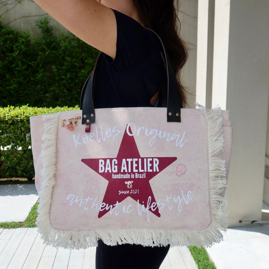 Bolsa Nuna Lilac com Alças de Couro Preto