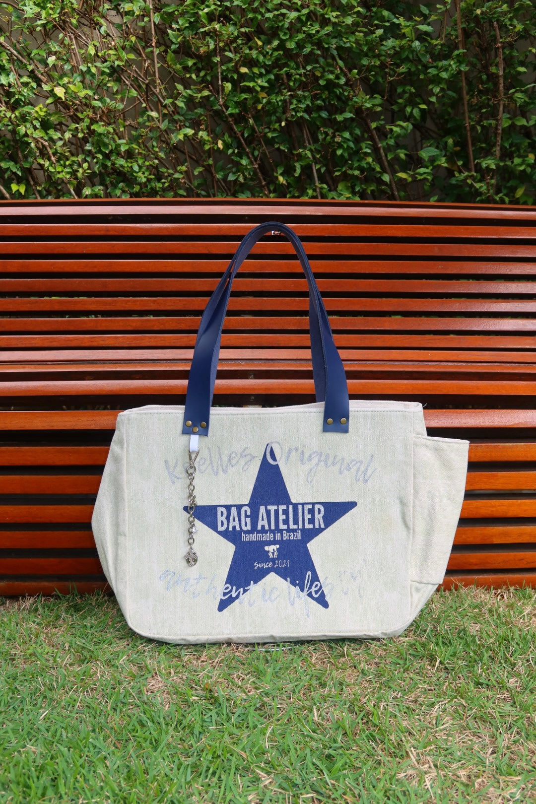 Bolsa Nuna Verde com Alças de Couro Marinho