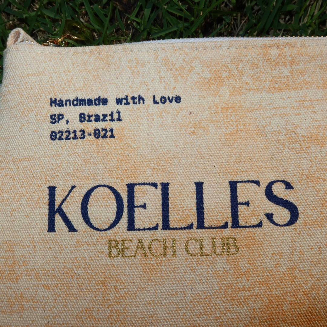 Necessaire Flat Laranja Estampada (Marinho e Dourado)