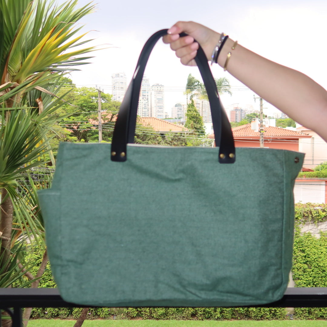 Bolsa Wallow Oliva com Alça de Couro Preto