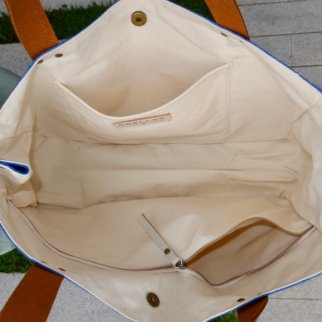 Bolsa Wallow Azul Port com Alça de Couro Marrom