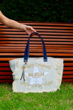 Bolsa Nuna Azul com Alças de Couro Marinho com Zíper