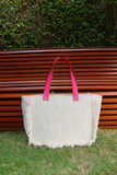 Bolsa Nuna Verde com Alças de Couro Rosa Choque com Zíper