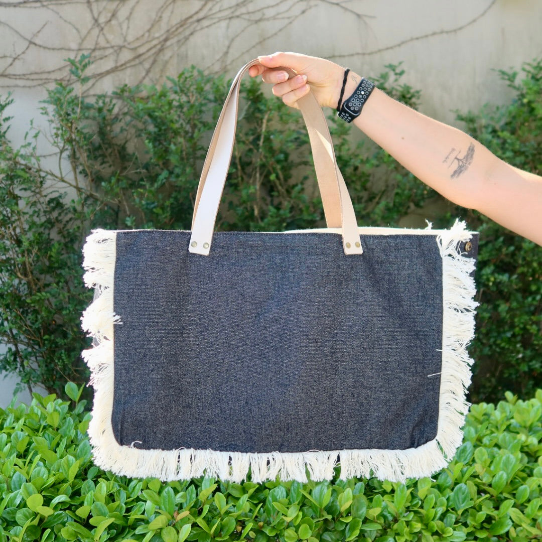 Bolsa Wallow Jeans Escuro com Alça de Couro Off White