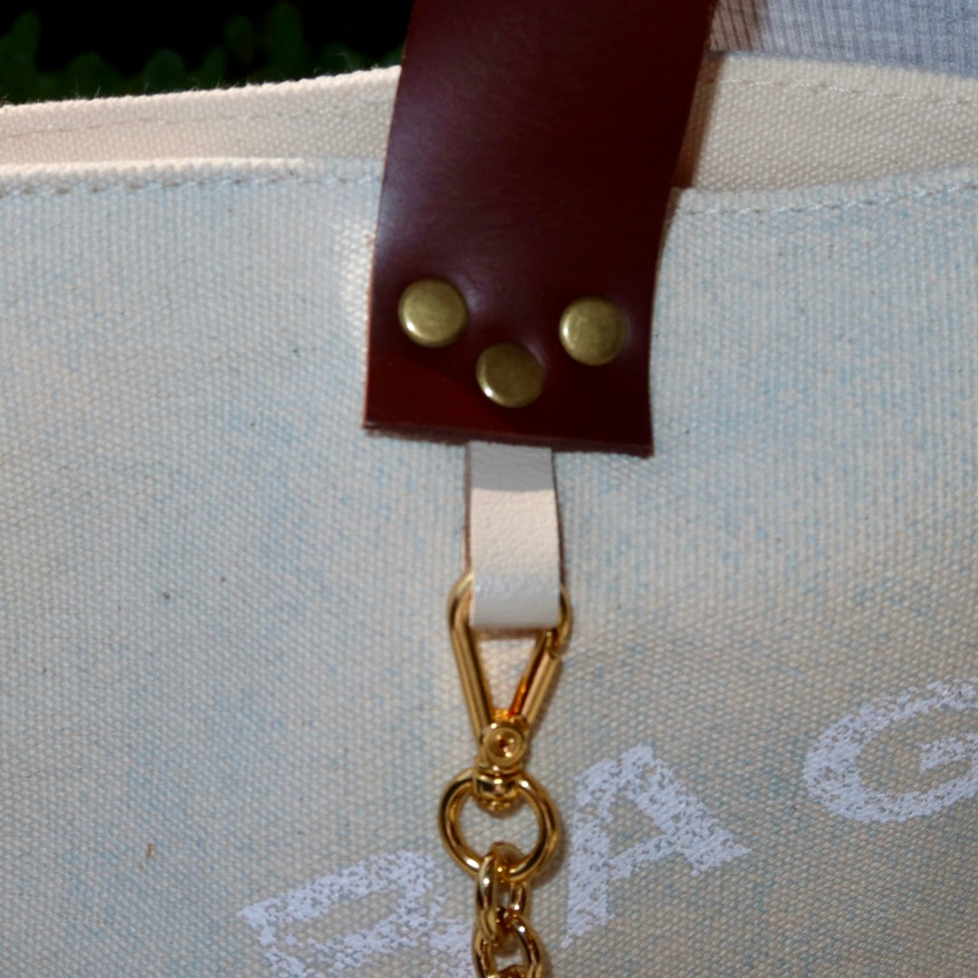 Bolsa Wallow Azul com Alça de Couro Duo Marrom e Off White
