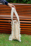 Bolsa Nuna Laranja com Alças de Couro Off White com Zíper