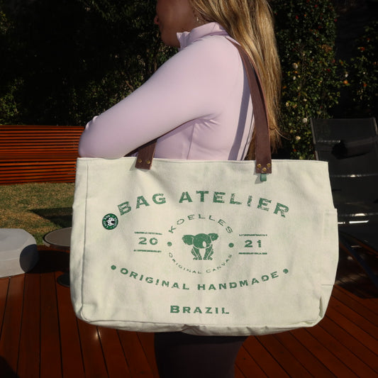 Bolsa Wallow Verde com Alça de Couro Marrom