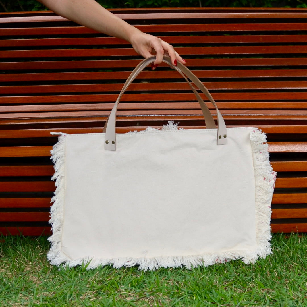 Bolsa Wallow Good Vibes Rosa com Alça de Couro Off White com Zíper