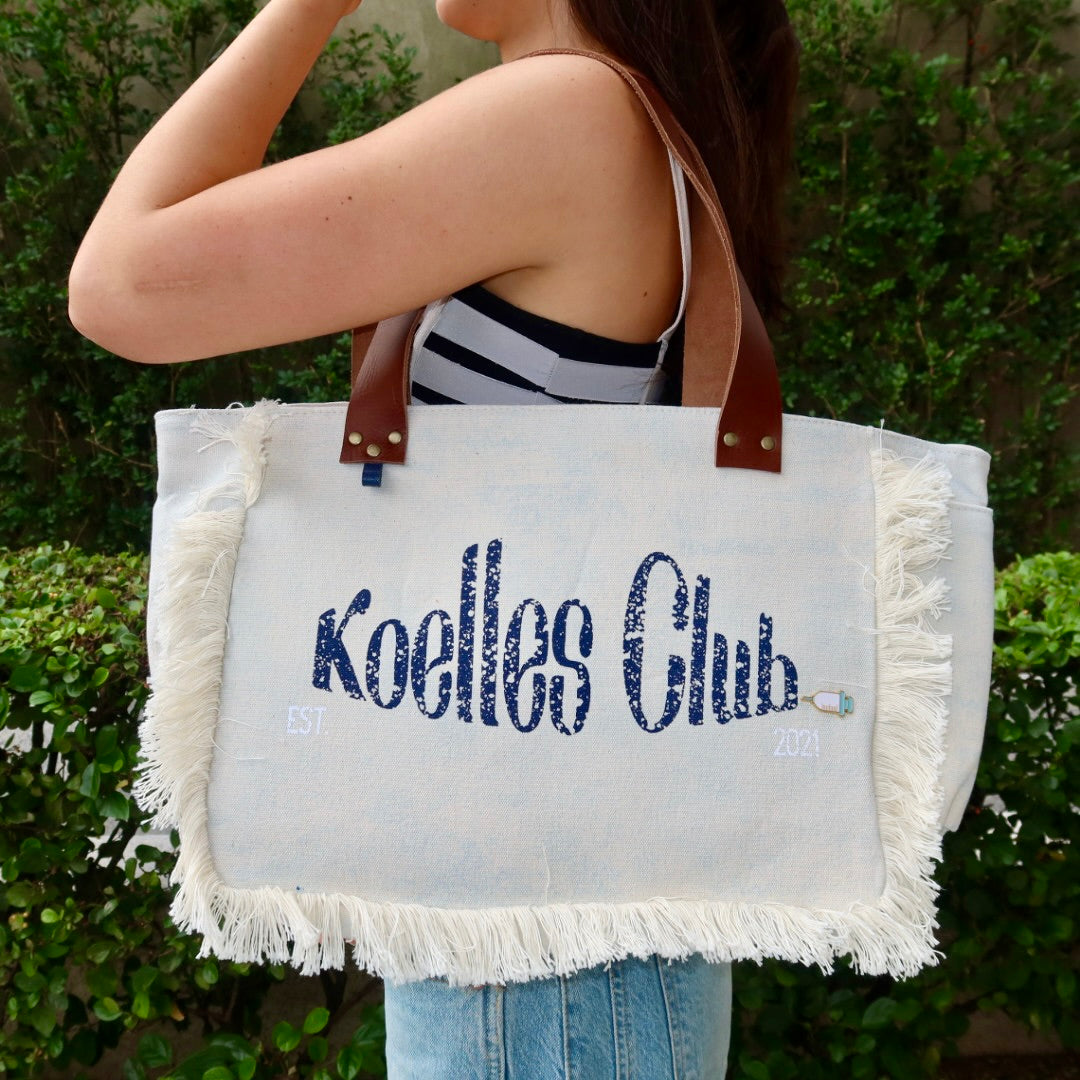 Bolsa Nuna Azul com Alças de Couro Marrom