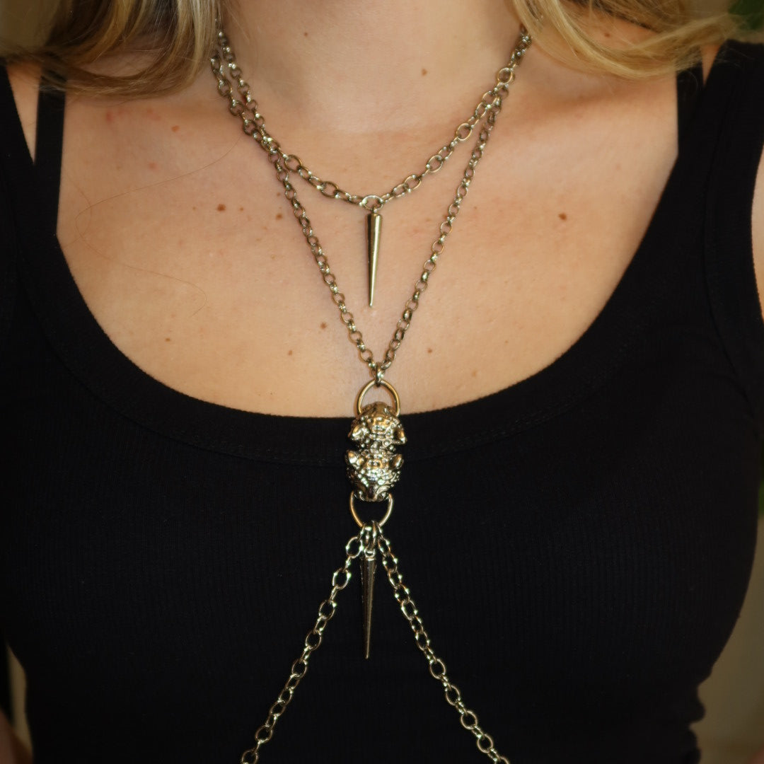 Body Chain Leopardo Dourado 2 em 1
