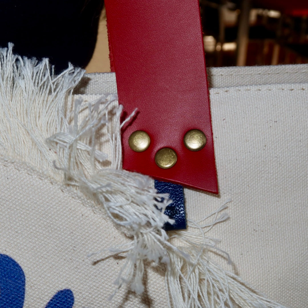 Bolsa Wallow Good Vibes Azul com Alça de Couro Vermelho com Zíper