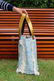 Bolsa Wallow Arabesque Turquesa com Alça de Couro Dourado com Zíper