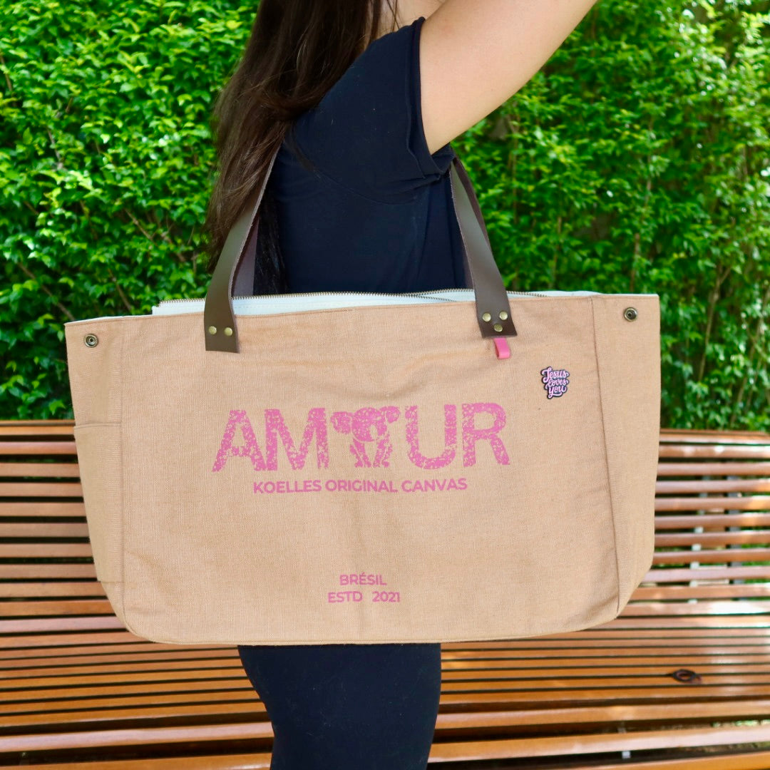 Bolsa Wallow Caramelo com Alça de Couro Marrom Escuro com Zíper