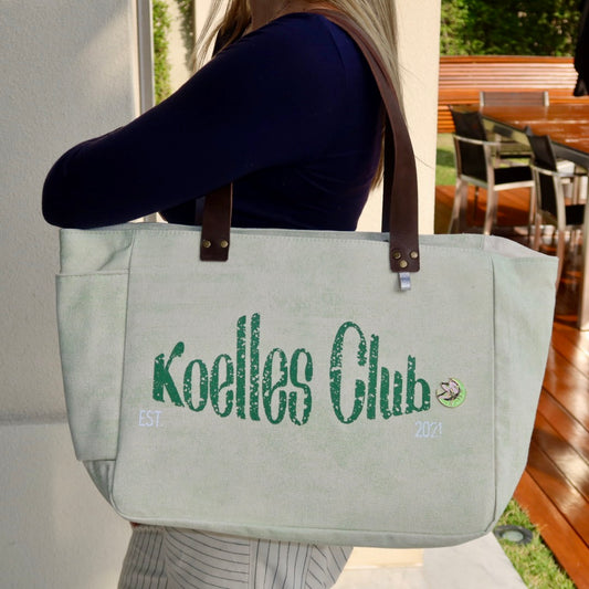 Bolsa Nuna Verde com Alças de Couro Marrom Escuro