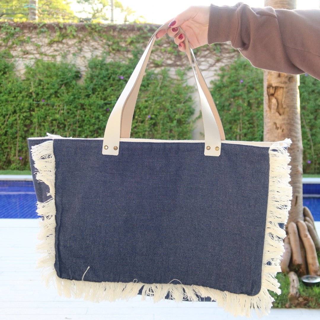 Bolsa Wallow Jeans Escuro com Alça de Couro Off White