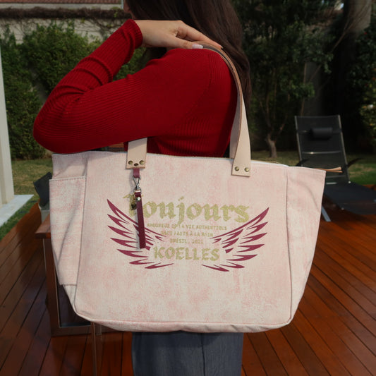 Bolsa Nuna Rosa com Alças de Couro Rosa Claro