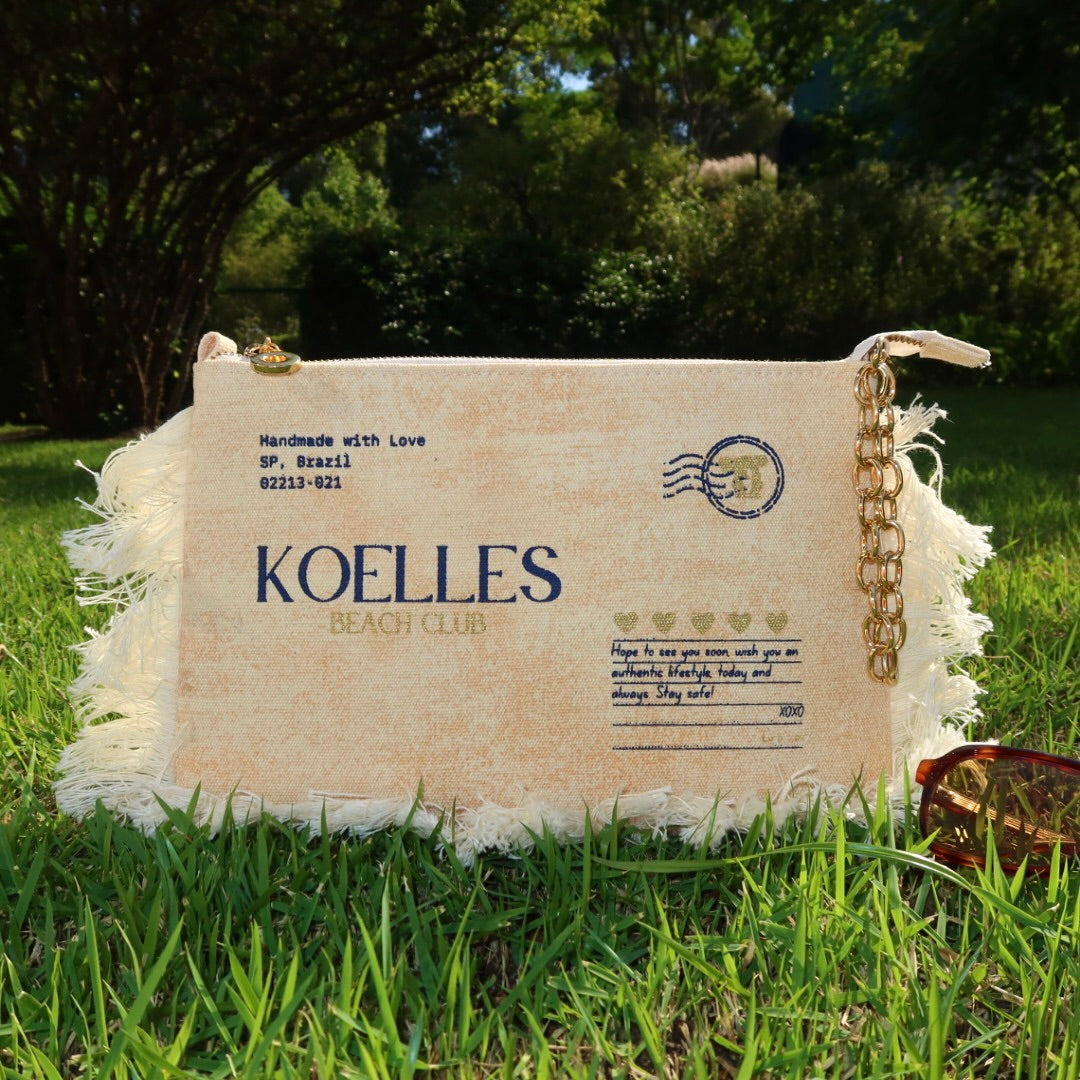 Necessaire Flat Laranja Estampada (Marinho e Dourado)