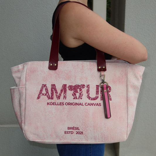 Bolsa Nuna Rosa com Alças de Couro Vinho